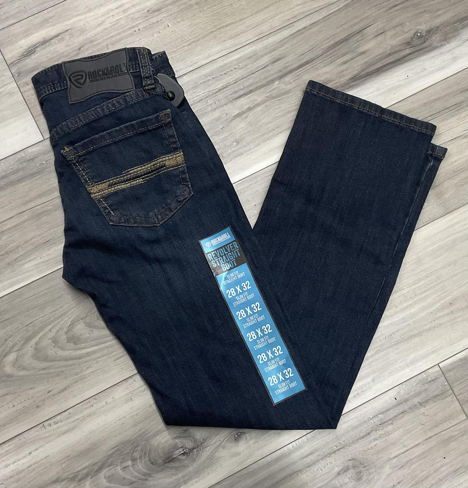 ROCK & ROLL DENIM MEN'S DARK WASH REVOLVER SLIM STRAIGHT  DENIM JEANS |BM1RD08019