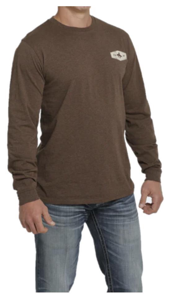 MENS LONG SLEEVE TEE HEATHER BROWN CINCH | MTT1721003