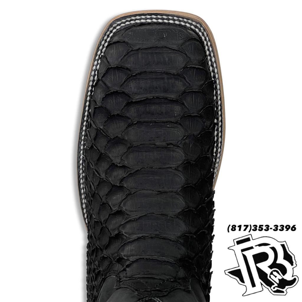 ‘’JAMES’’ PYTHON ORIGINAL MATTE BLACK SQUARE TOE MEN BOOTS