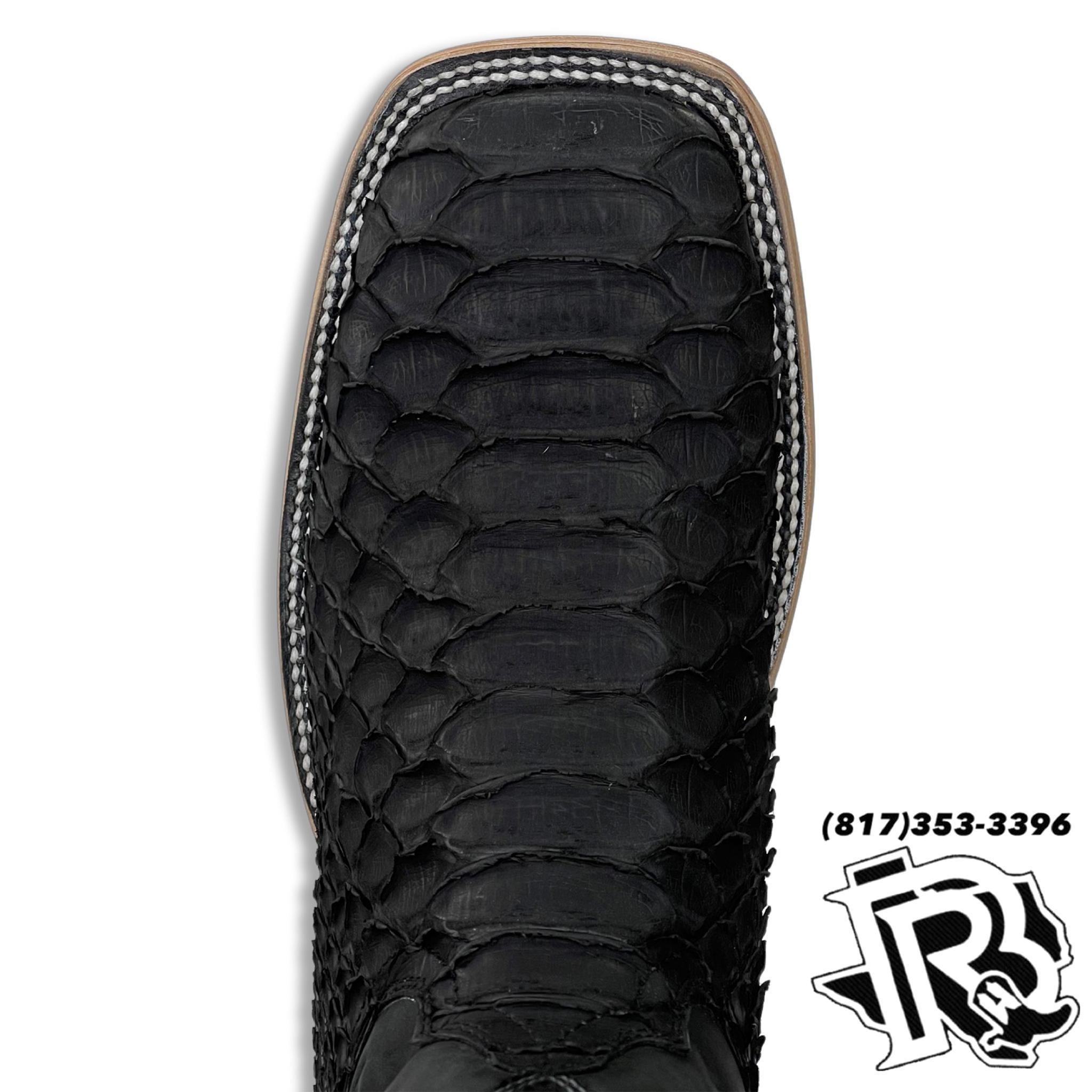 ‘’JAMES’’ PYTHON ORIGINAL MATTE BLACK SQUARE TOE MEN BOOTS