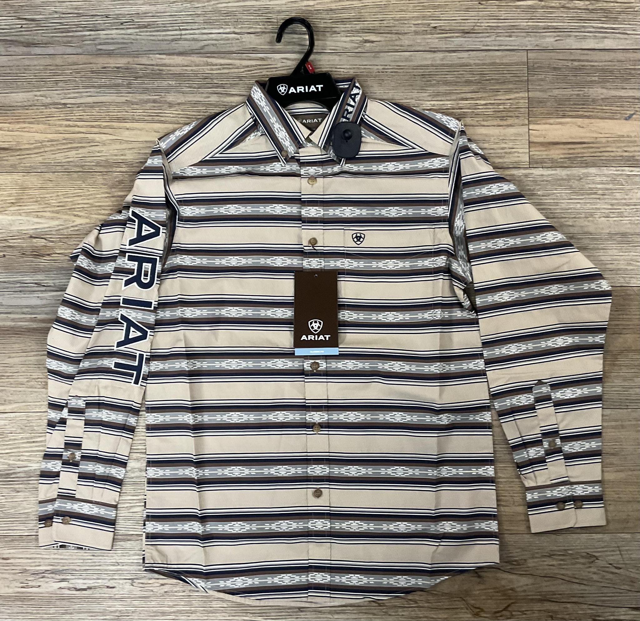 TAN/NAVY BLUE MEN’S ARIAT BUTTON UP SHIRT (10052625)
