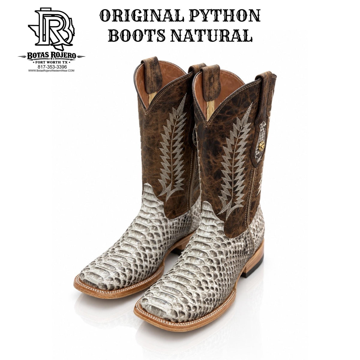 " LIAM " PYTHON NATURAL SQUARE TOE MEN WESTERN BOOTS