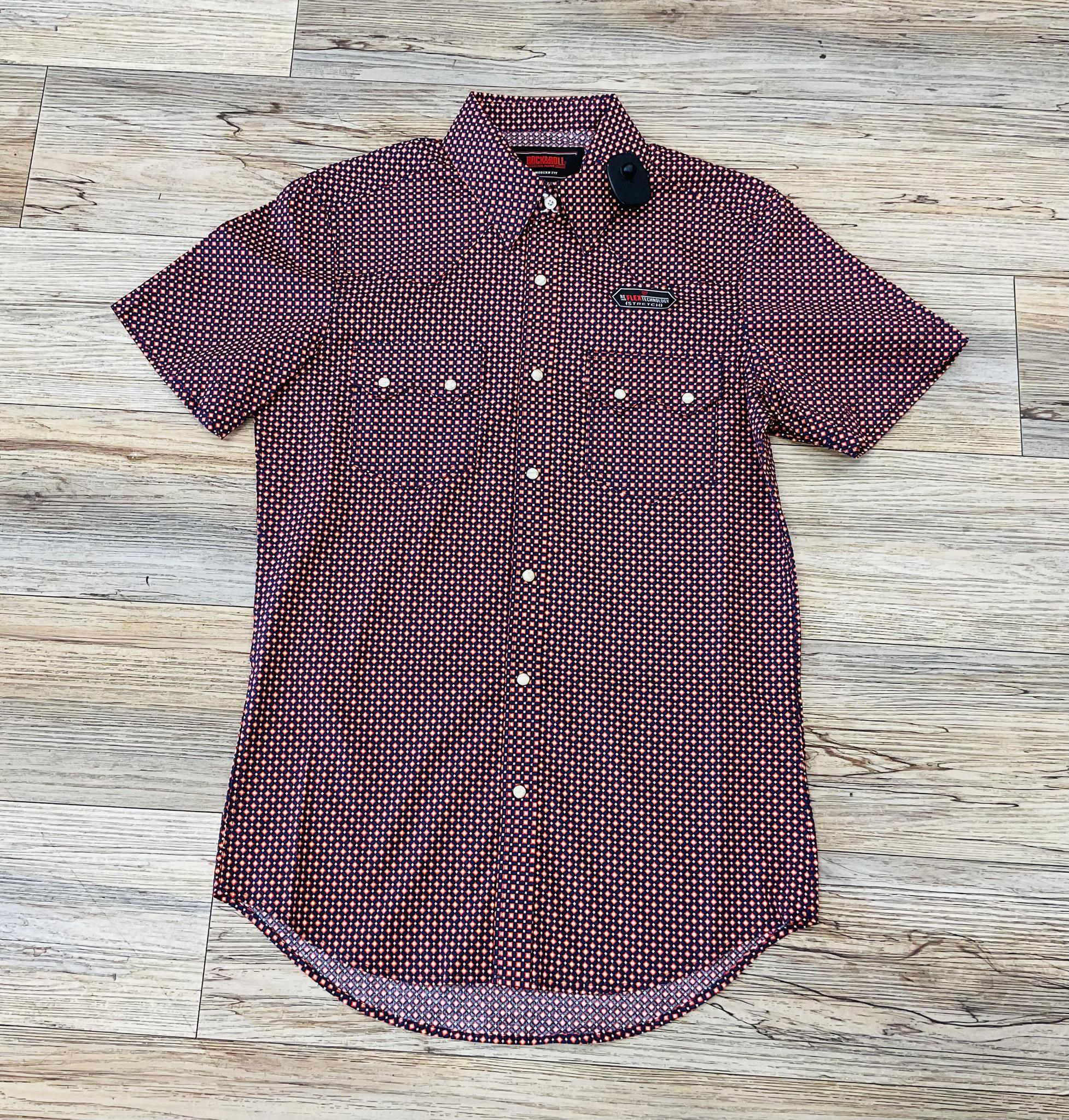 Mens Rock & Roll short sleeve 2pkt Diamond Orange Snap shirt | BMN3S03948