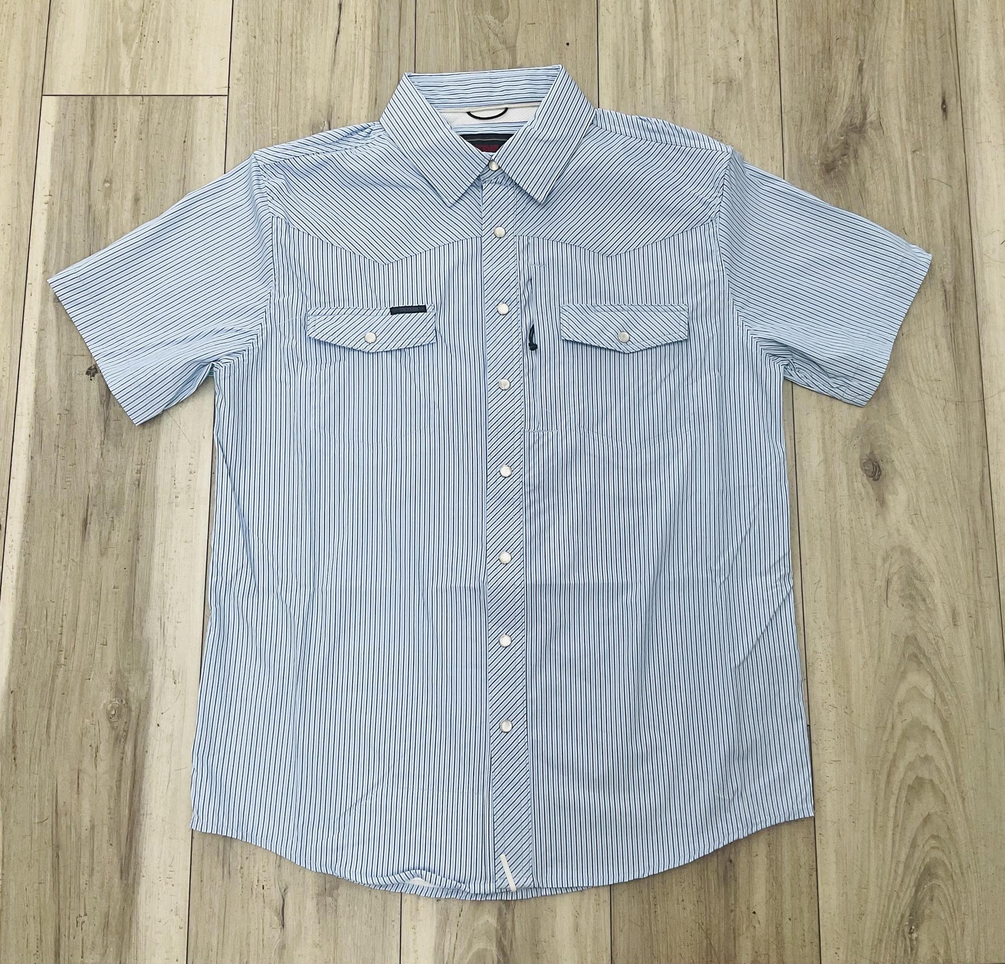 ROCK & ROLL MEN’S TEK CORE POWER BLUE PRINT STRIPE SHIRT |BMN3S11448