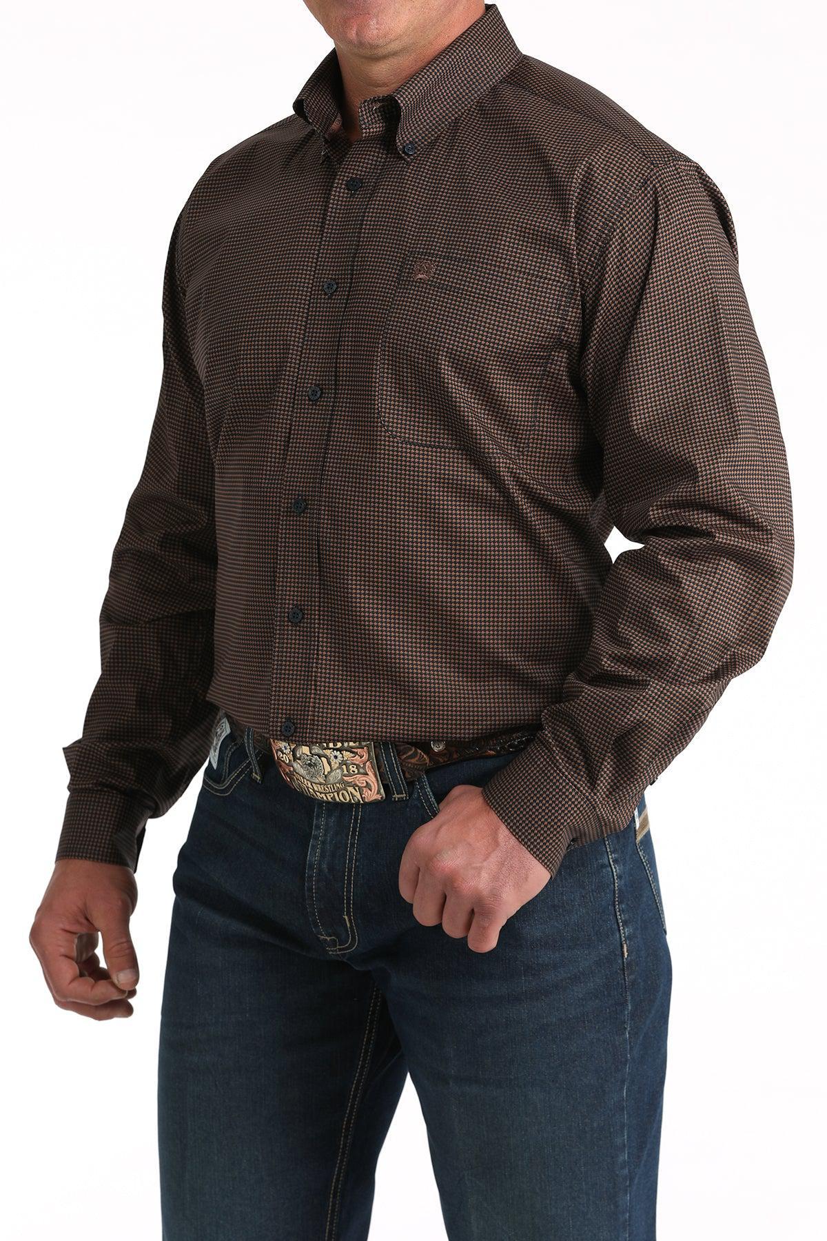 Men's Cinch Long Sleeve Printed Navy Button Up |MTW1106019