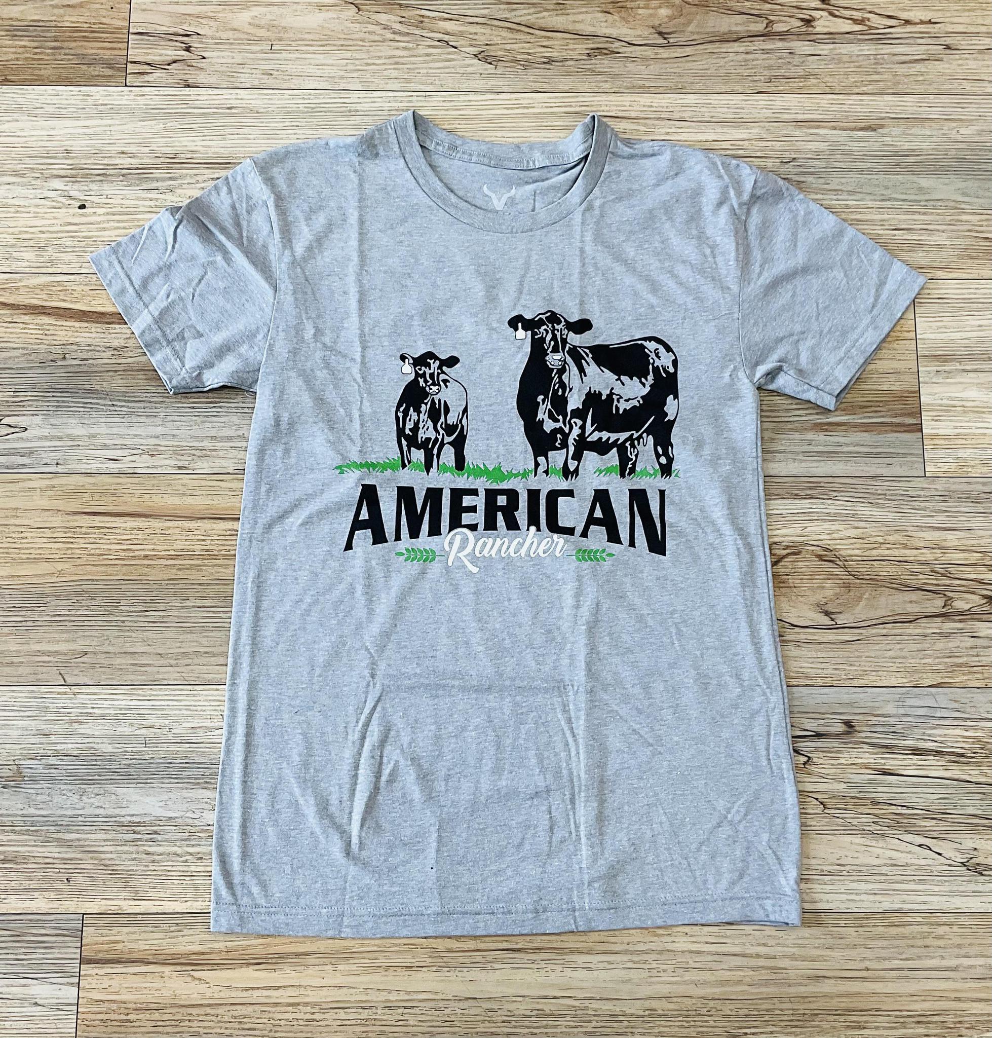 ‘GAEL’’ MENS AMERICAN RANCHER ANGUS COW/CALF HEATHER GREY T-SHIRT