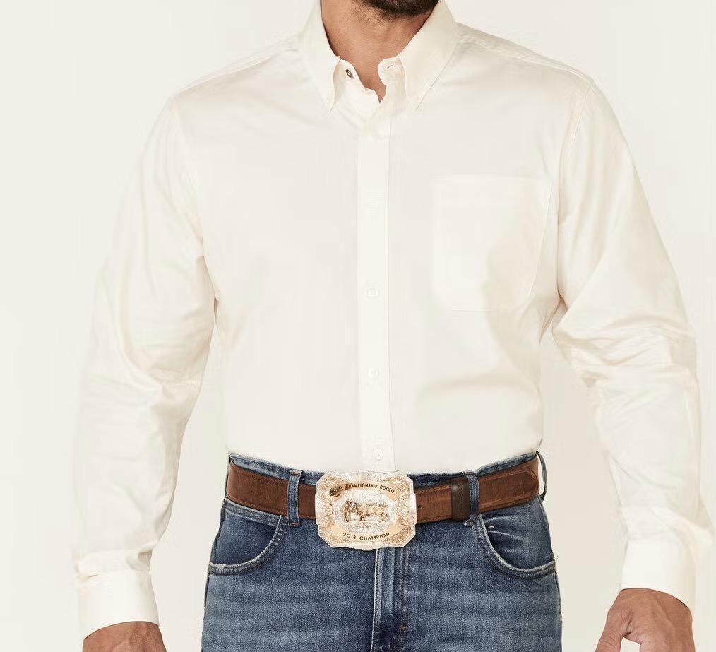 CINCH MEN'S MODERN FIT SOLID CREAM LONG SLEEVE BUTTON DOWN WESTERN SHIRT|