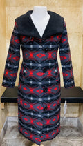 LADIES AZTEC WOOL LONG COAT SCARLET |PRW092R0FX