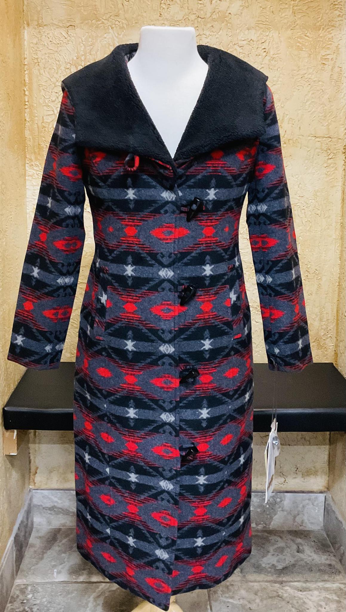 LADIES AZTEC WOOL LONG COAT SCARLET |PRW092R0FX