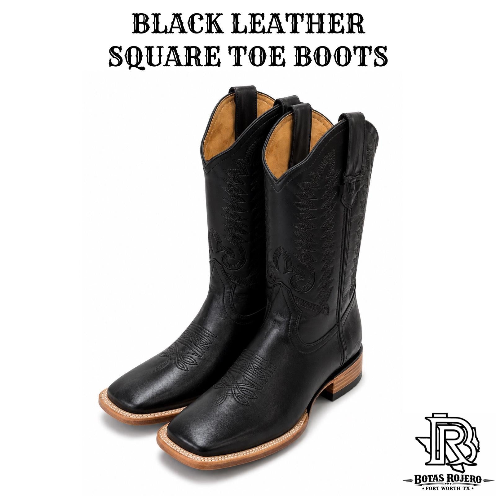 “ Double Barrel “ | BLACK LEATHER MEN WESTERN BOOTS SQUARE TOE IRON SPUR