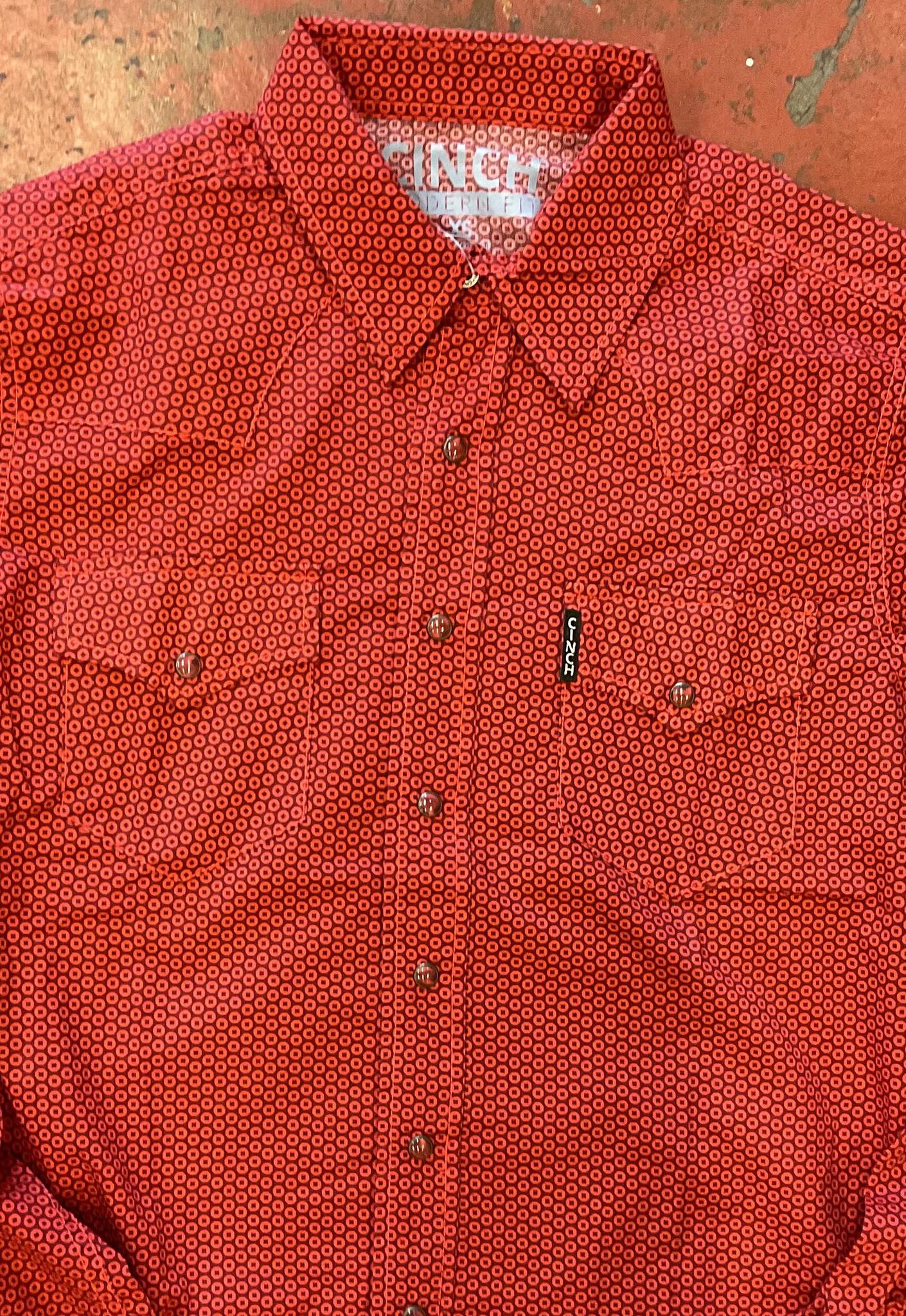 MENS LONG SLEEVE PRINT MODERN BURGUNDY CINCH SHIRT | MTW1303060
