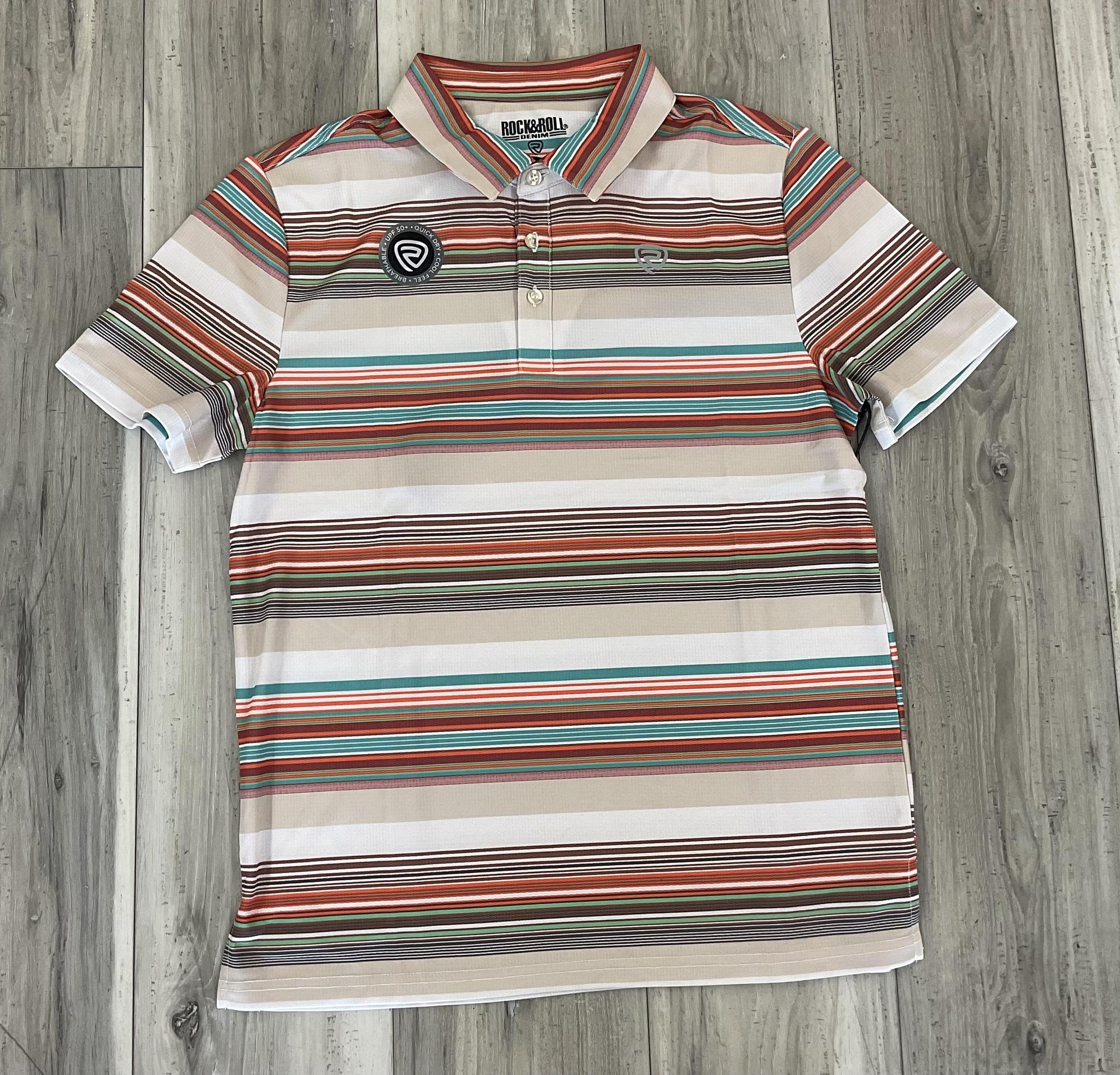 ROCK & ROLLL MEN’S SERAPE STRIPE PRINTED TAN POLO | BM51T08344
