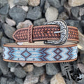 “ FABIAN “ | IRON SPUR  MEN WESTERN BEADED BELT LIGHT BLUE