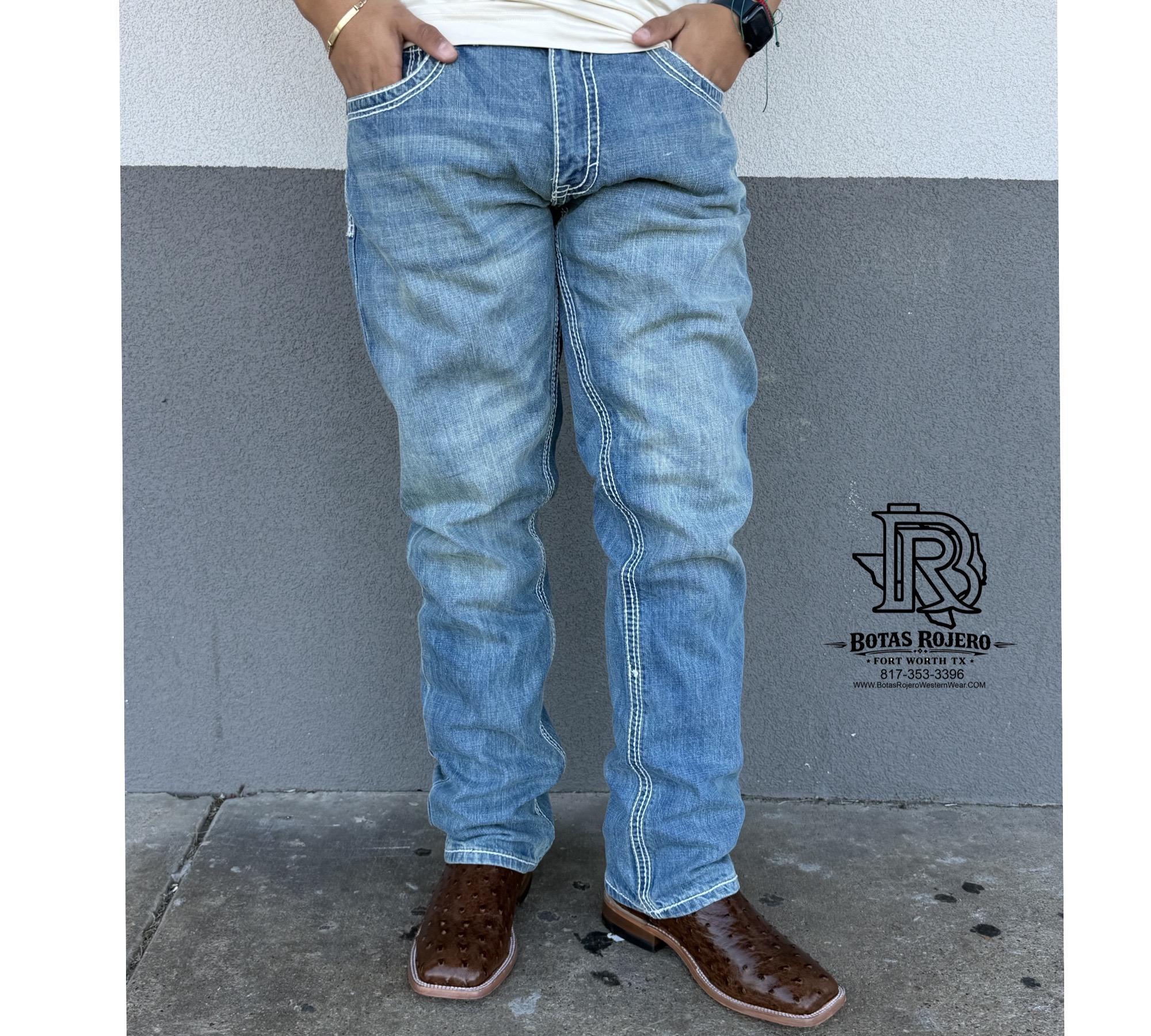06 | Slim Straight Leg Iron Spur Men’s  Western Jeans – Light Blue | 100% Cotton Denim