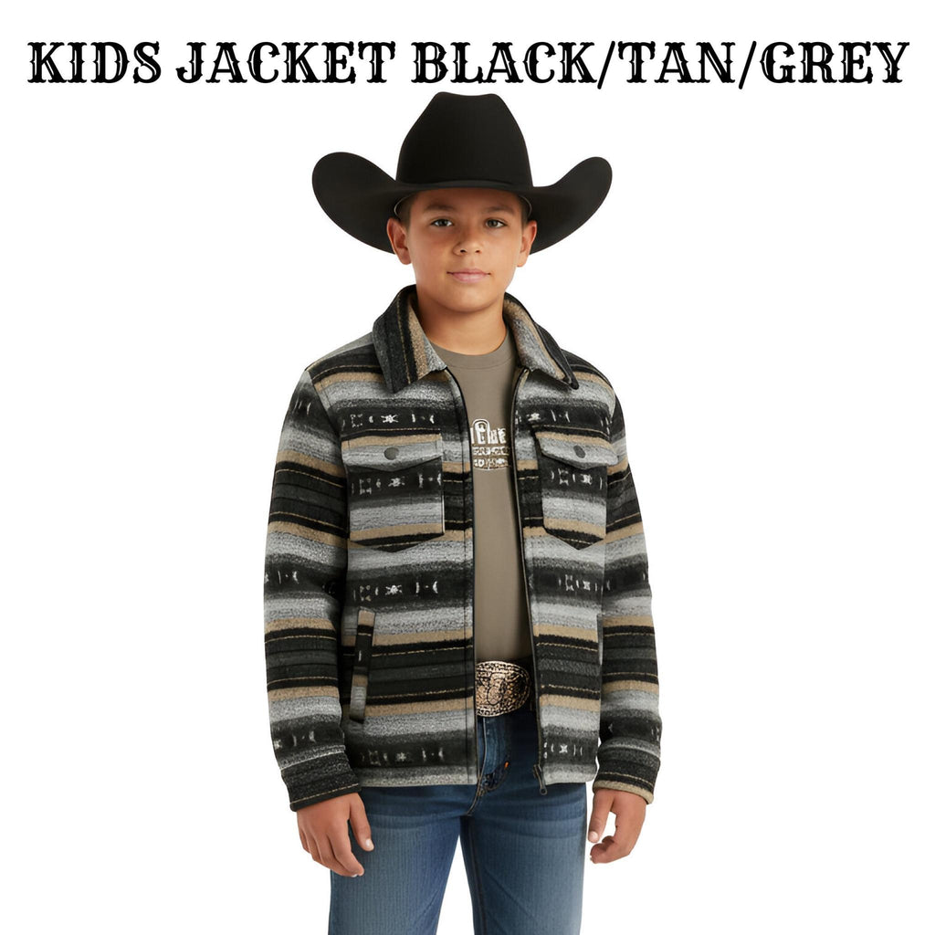 Boys’ Aztec Berber Fleece Jacket – Black/Tan/Gray (Zip-Up) | DB92C06191