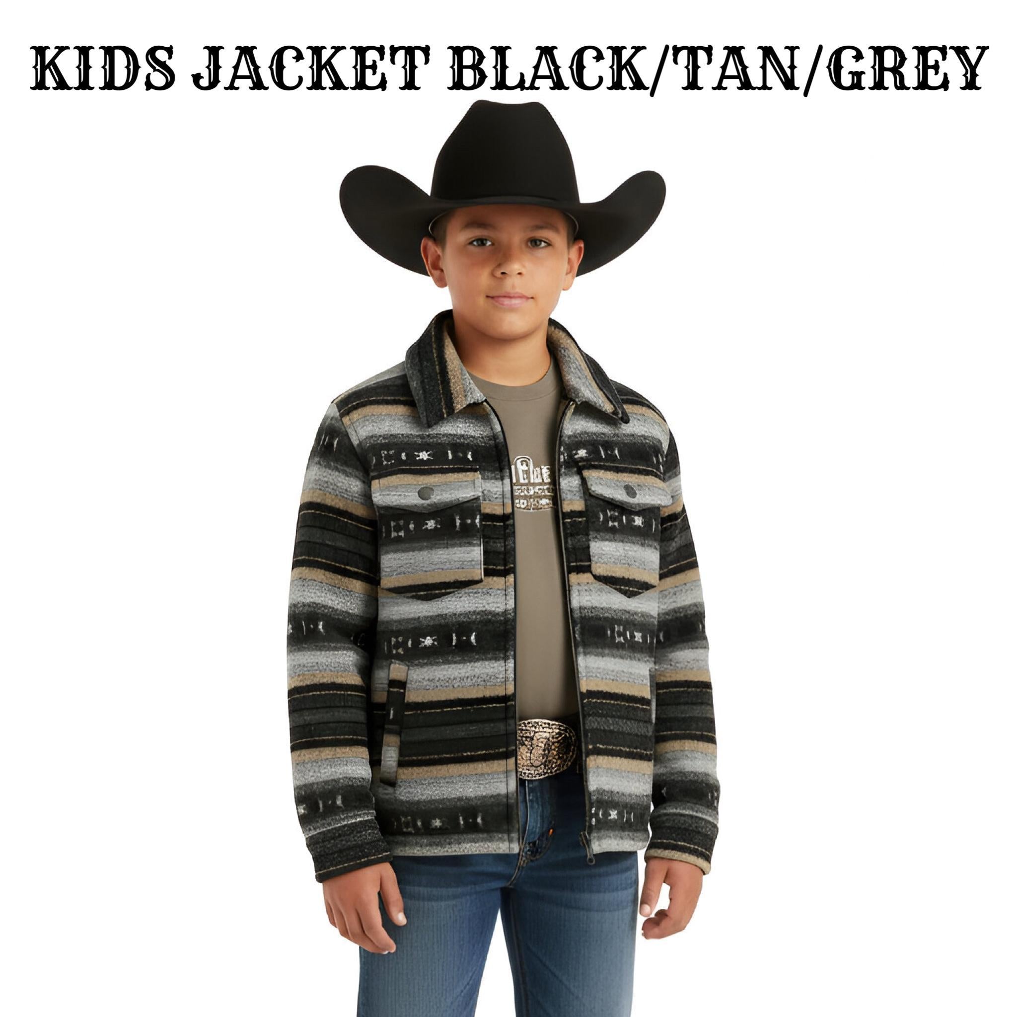 Boys’ Aztec Berber Fleece Jacket – Black/Tan/Gray (Zip-Up) | DB92C06191