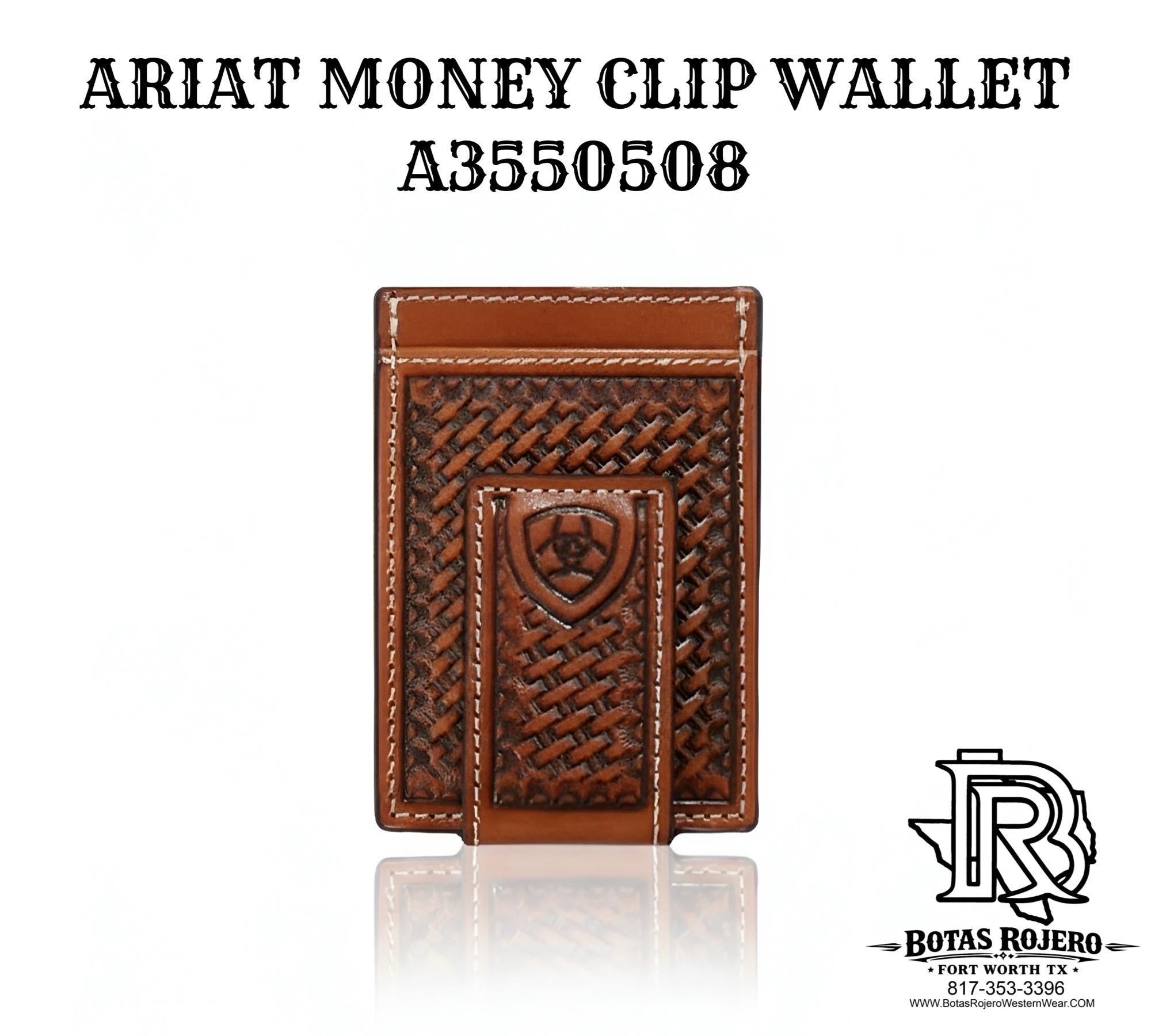 ARIAT MENS MONEY CLIP BASKETWEAVE SHIELD TAN A3550508
