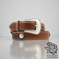 MEN WESTERN BELT LEATHER BROWN WITH CONCHO N2476044