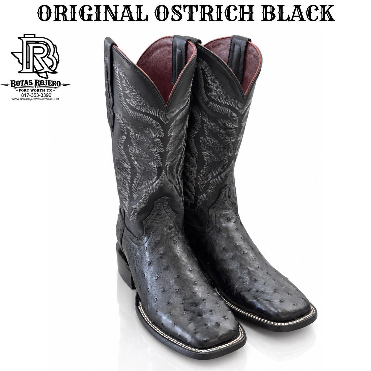 “ EMILIANO “ MEN'S BLACK ORIGINAL OSTRICH SQUARE TOE WESTERN BOOT BY IRON SPUR