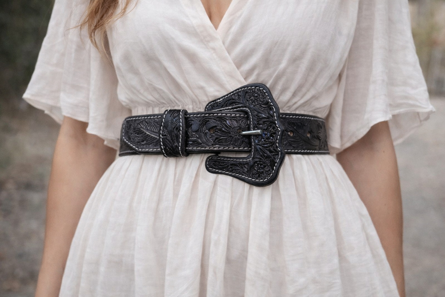 ‘’ HEATHER ’’ WOMENS TOOLED BLACK  BELT