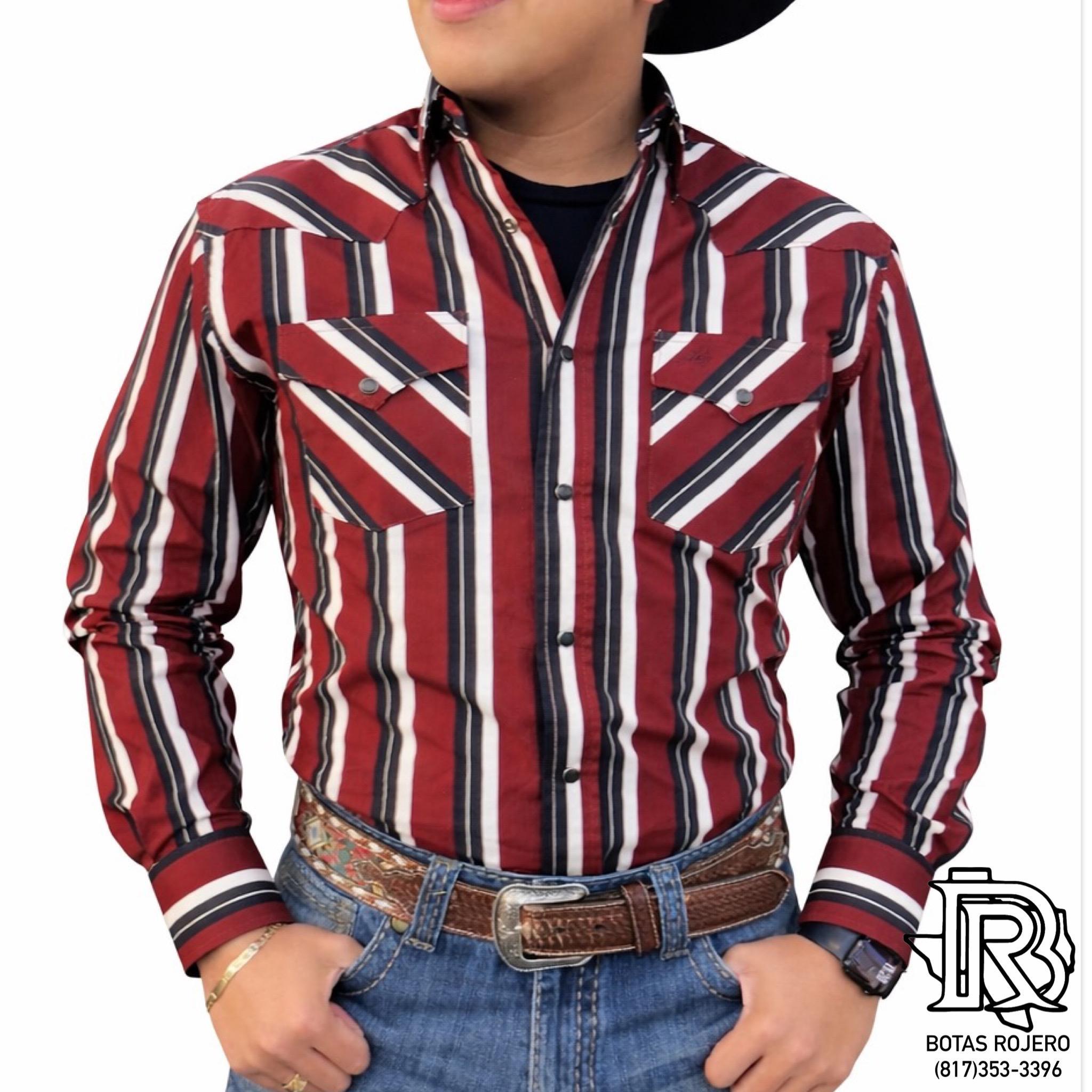 G09 | Iron Spur Men’s Western Pearl Snap Shirt – Burgundy Stripe