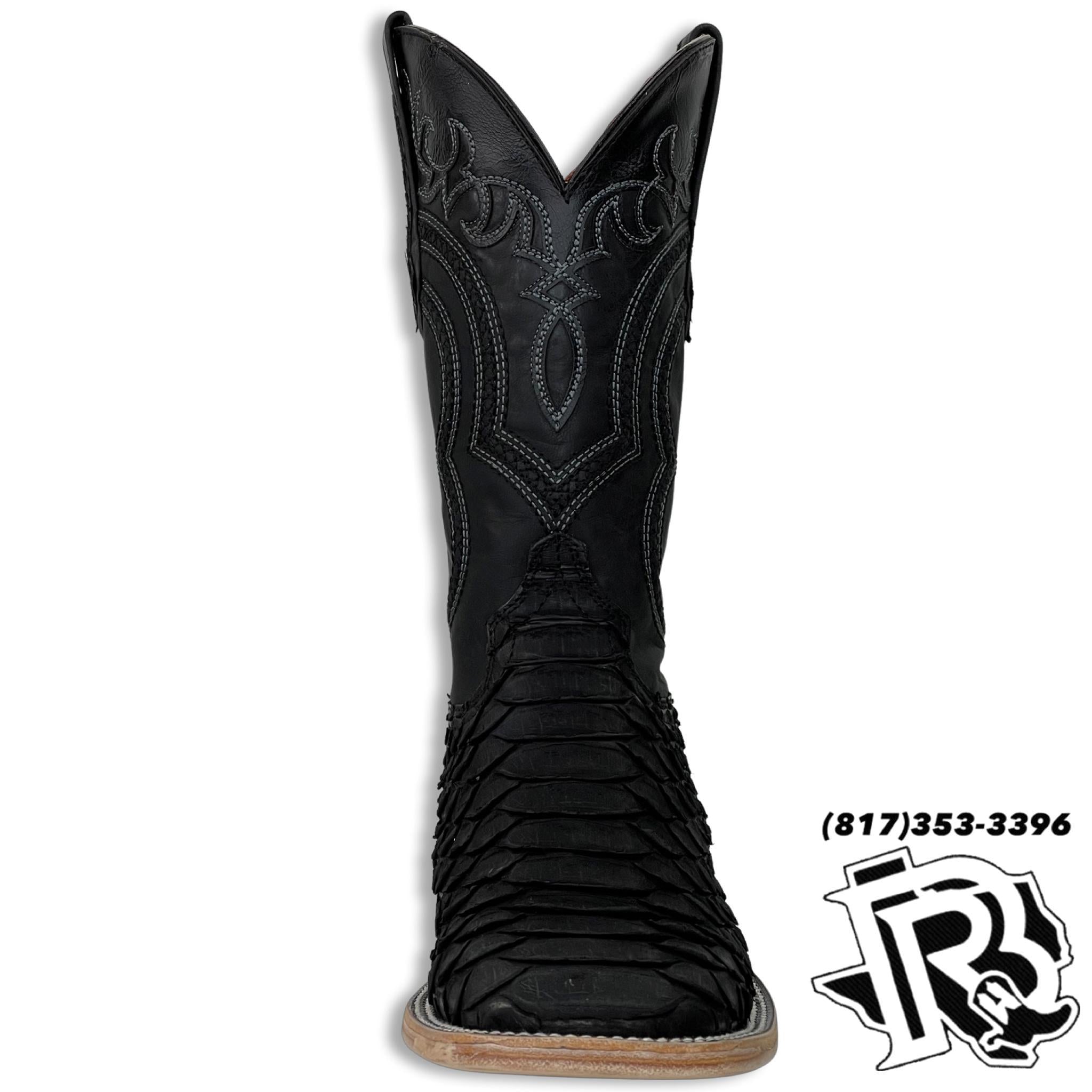 ‘’JAMES’’ PYTHON ORIGINAL MATTE BLACK SQUARE TOE MEN BOOTS