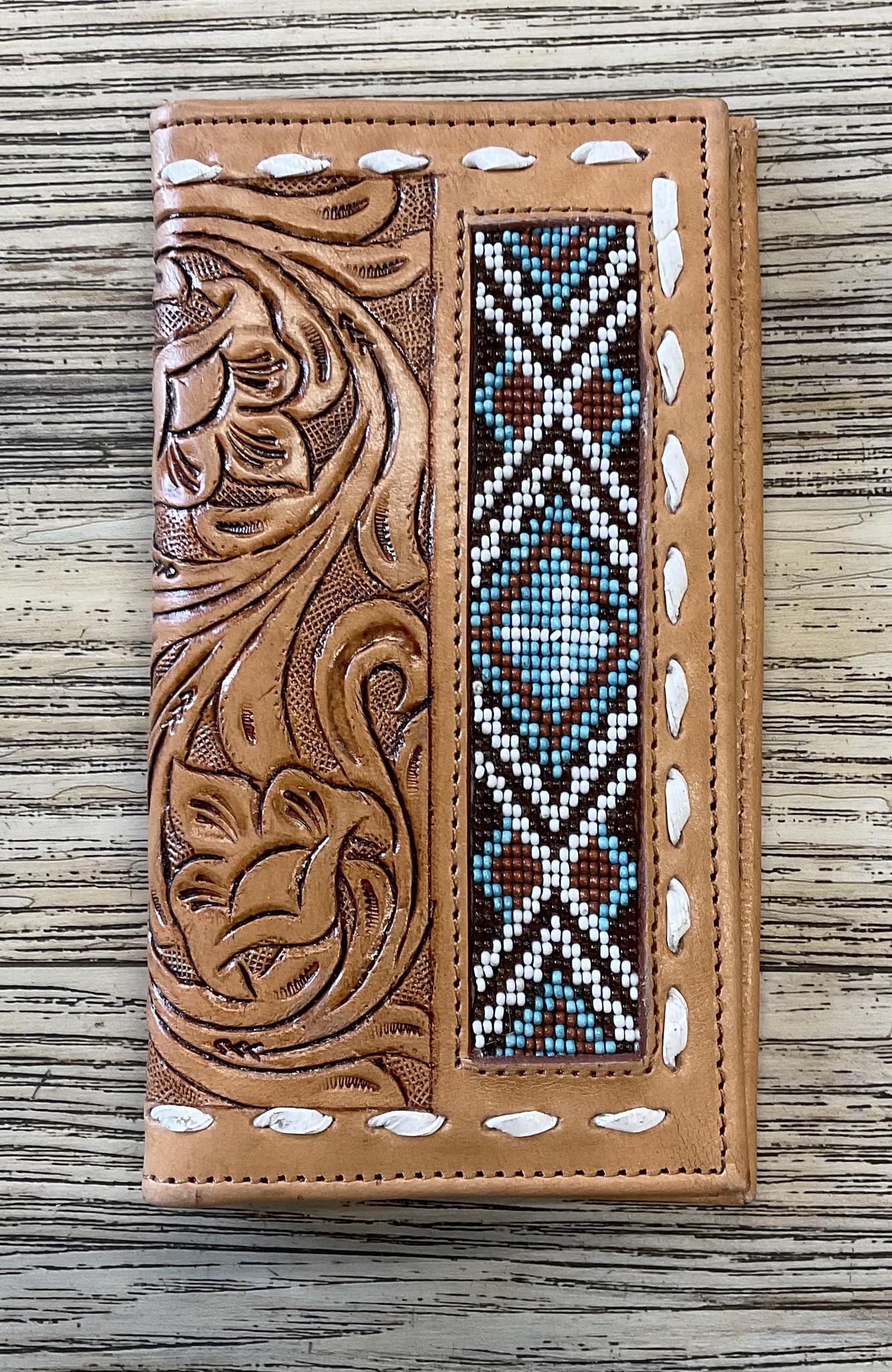 “ JAIME  “ | MEN BI FOLD WESTERN TOOLED LEATHER WALLET BEADED
