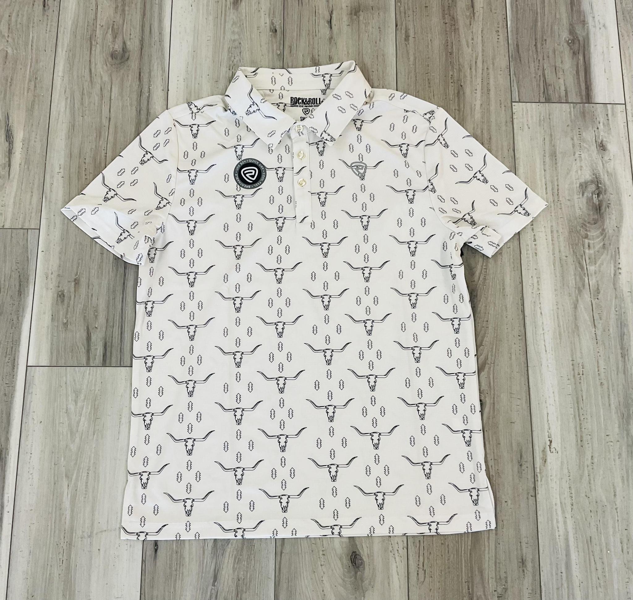 ROCK & ROLL MEN’S LONGHORN PRINTED NATURAL POLO | BM51T08352