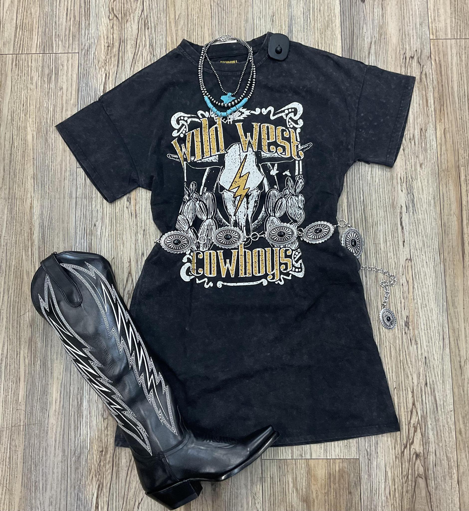 WOMEN’S ROCK & ROLL BLACK GRAPHIC T-SHIRT DRESS |BWD1R06457
