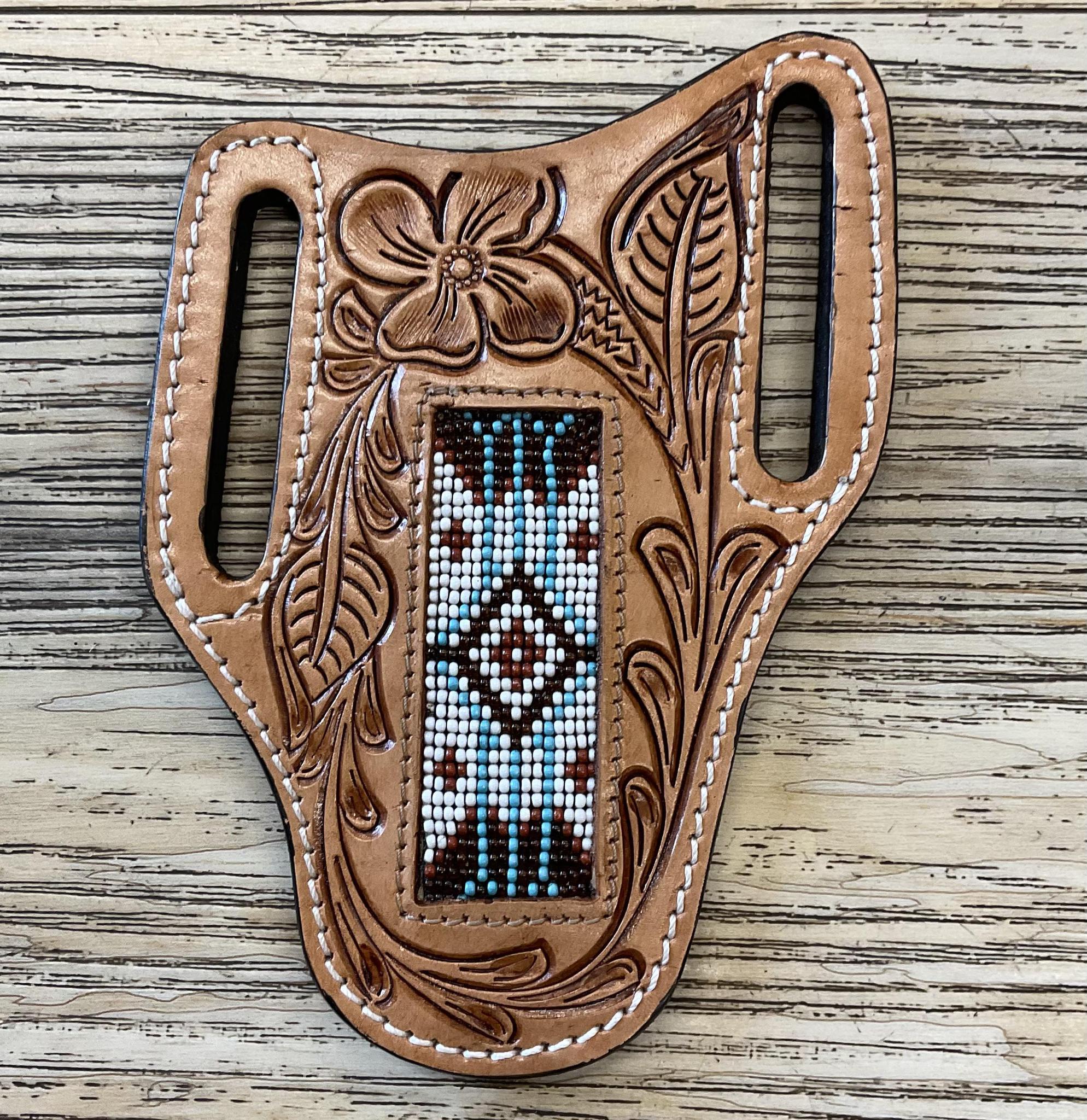 “ ANTHONY “ |  IRON SPUR WESTERN CO.  KNIFE SHEATH WESTERN TOOLED LEATHER BEADED