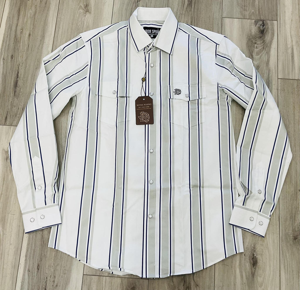 ‘’ THE DAWSON’’ MEN’S WHITE STRIPE WESTERN LONG SLEEVE IRON SPUR SHIRT