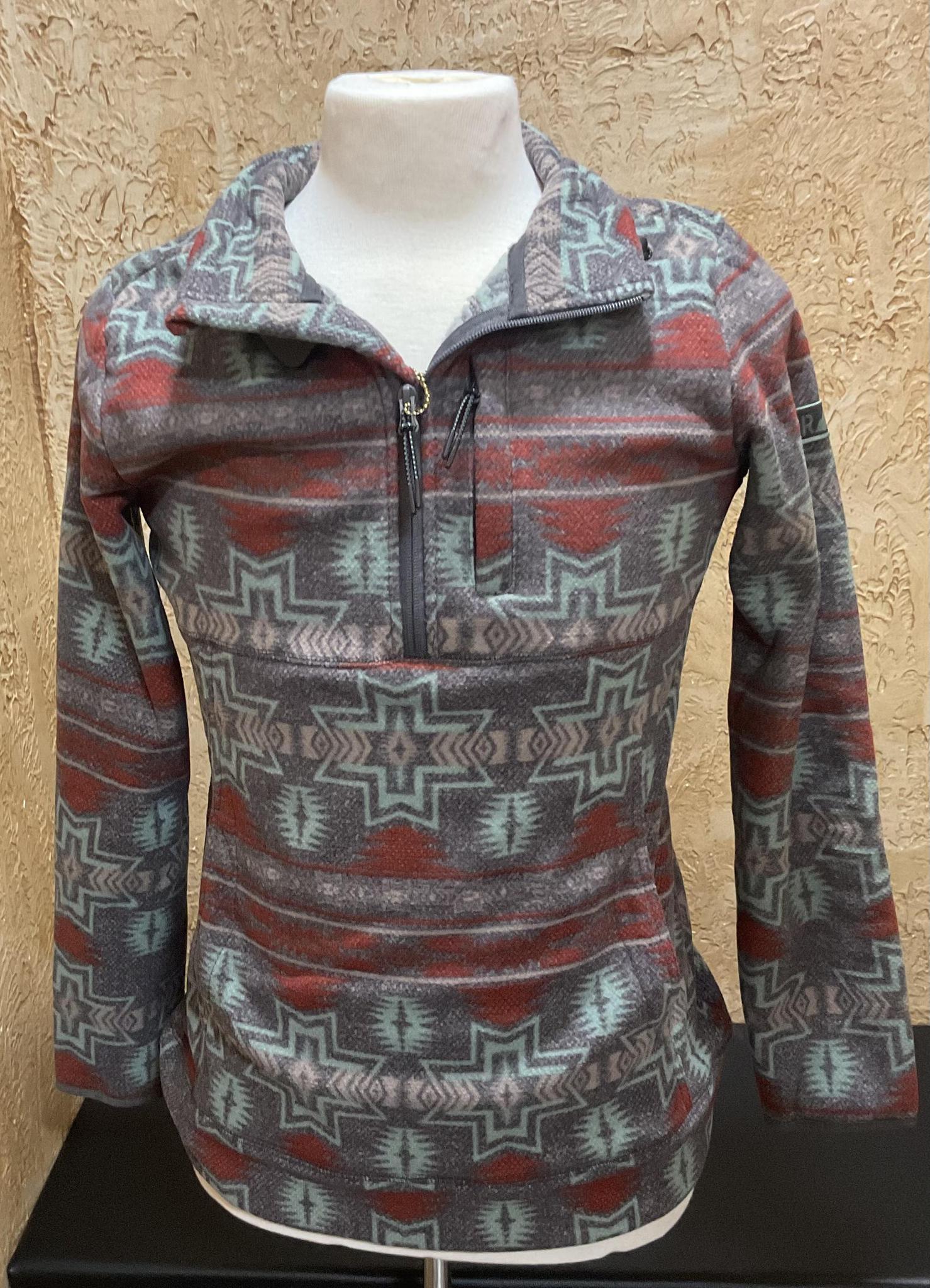 WOMENS PRINTED AZTEC FLEECE PULLOVER  CHARCOAL PANHANDLE | PRWO91RZXU