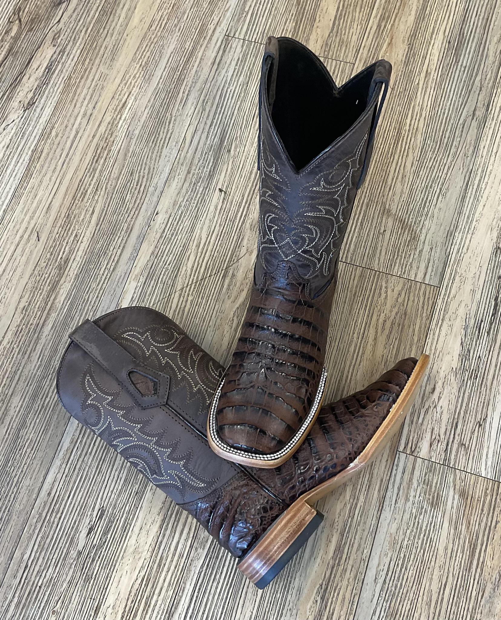 ‘’ROYAL’’ CAIMAN BELLY GRANDE CHOCO BOOTS