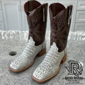 “ OAKLEY “ | MEN'S WHITE CAIMAN HORNBACK SQUARE TOE BOOTS | IRON SPUR