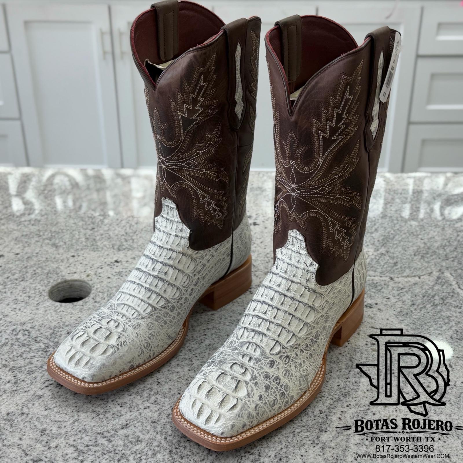 “ OAKLEY “ | MEN'S WHITE CAIMAN HORNBACK SQUARE TOE BOOTS | IRON SPUR
