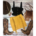 Mustard suede fringe skirt
