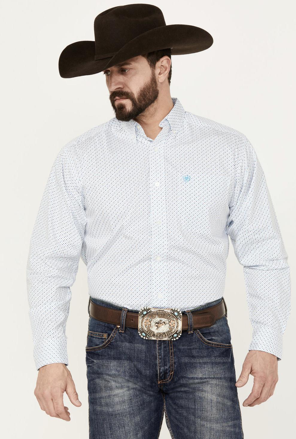 Mens ariat luca classic long sleeve shirt white | 10043789