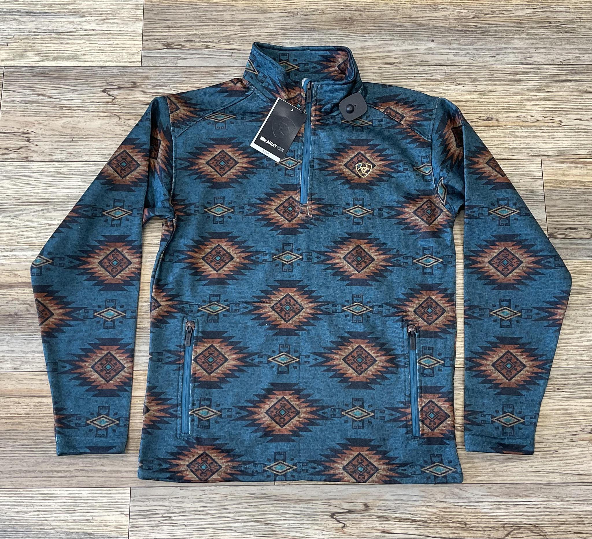 MENS ARIAT CALDWELL LOGO  BLUE CORAL SOUTHWEST SWEATER | 10053016