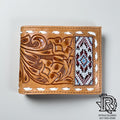 “ CESAR “ |IRON SPUR WESTERN CO MEN BI FOLD WESTERN TOOLED LEATHER WALLET BEADED