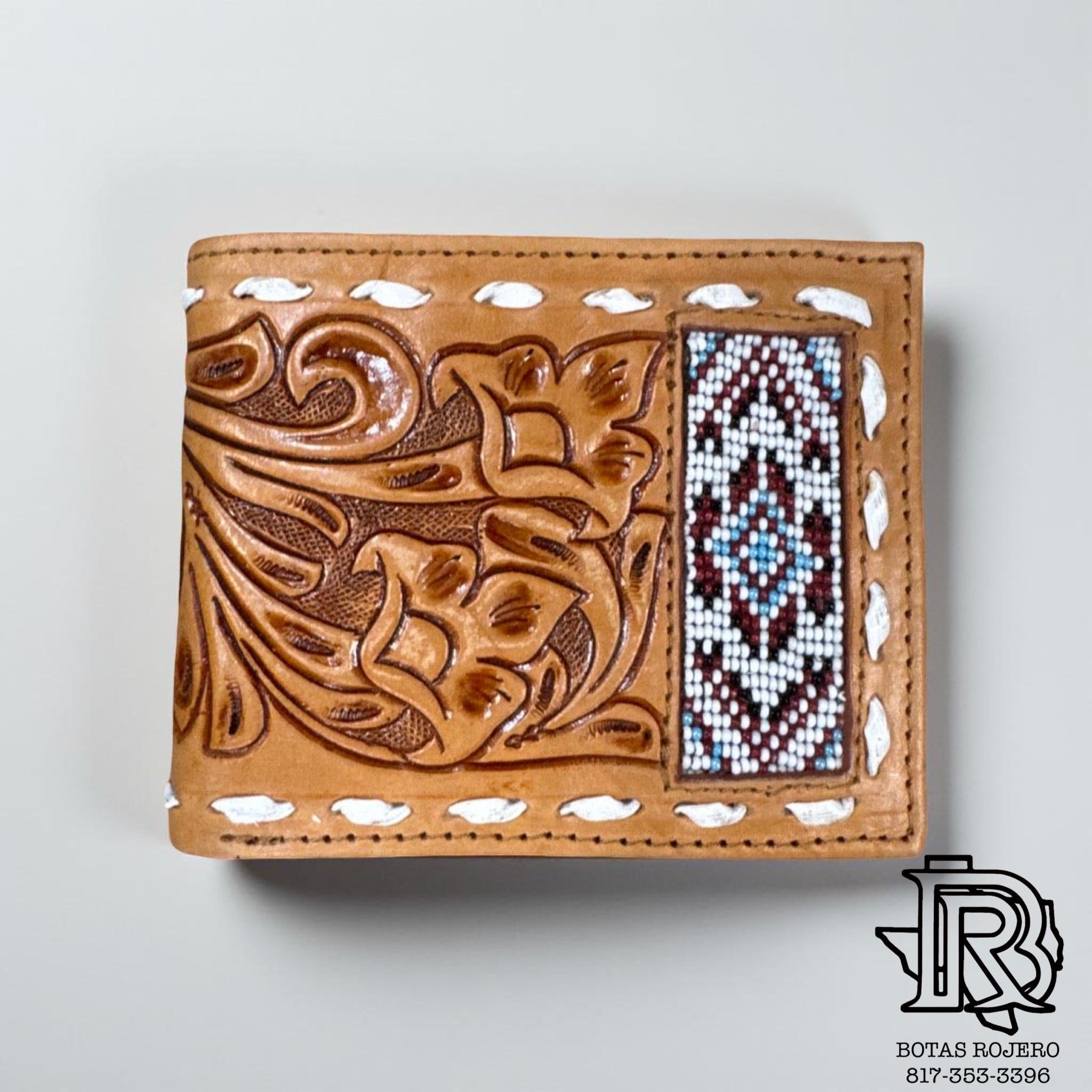 “ CESAR “ |IRON SPUR WESTERN CO MEN BI FOLD WESTERN TOOLED LEATHER WALLET BEADED