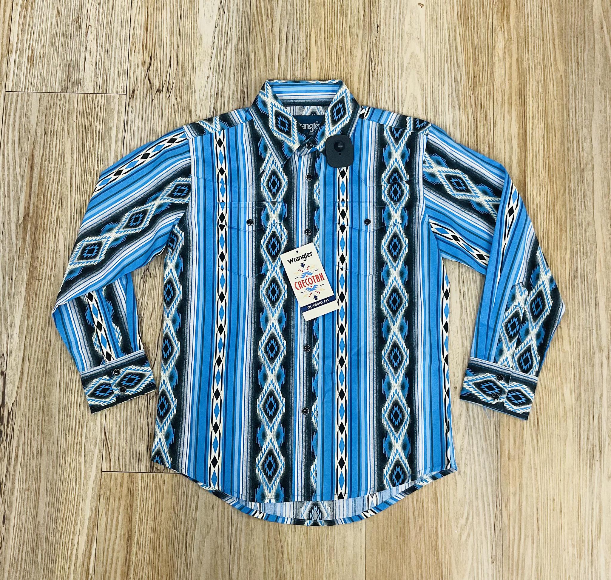 BOYS WRANGLER LONG SLEEVE BLUE AZTEC SHIRT | BC1285M