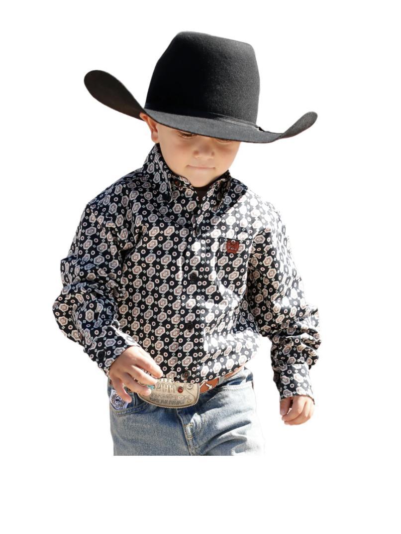 Cinch Infant and Boy's Black Geometric Print Button Down Shirt | MTW7062321