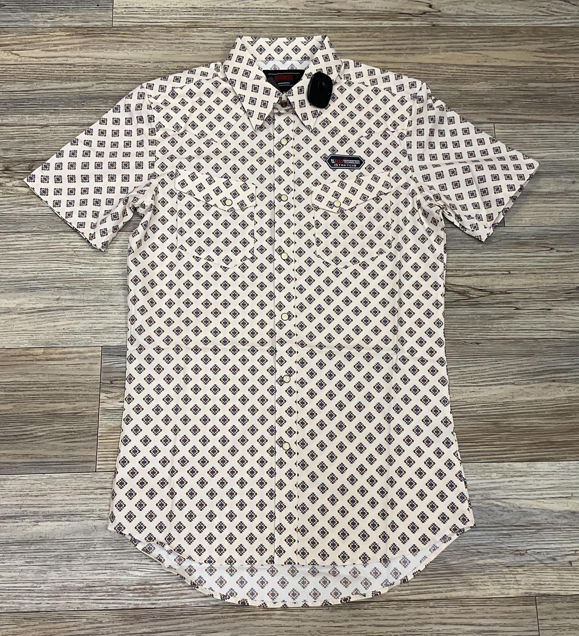 MEN’S ROCK & ROLL TAN GEO PRINT SNAP SHORT SLEEVE SHIRT |BMN3S06478