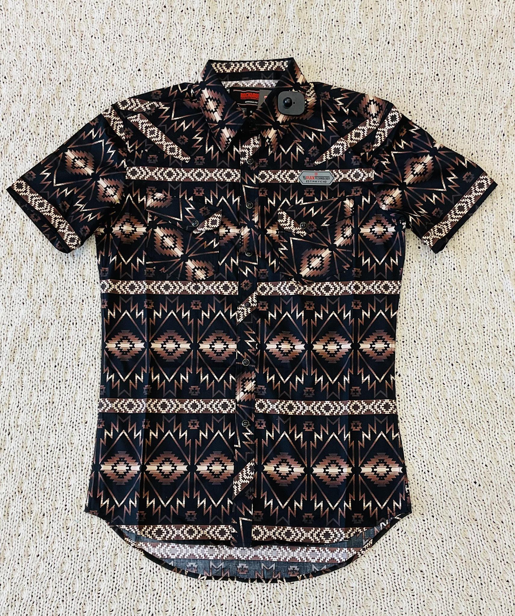 Mens Aztec woven snap brown rock & roll shirt | RRMS1SR0QD