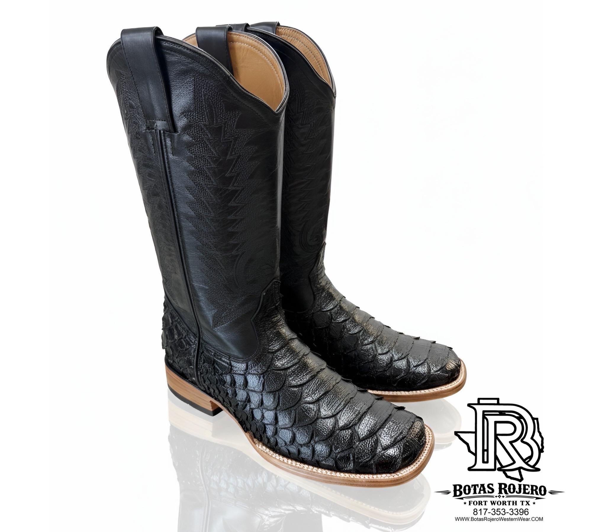 PYTHON JUMBO PRINT COLOR BLACK MEN SQUARE TOE WESTERN BOOTS