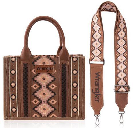 Wrangler Southwestern Print Small Canvas Tote/Crossbody - Dark Brown