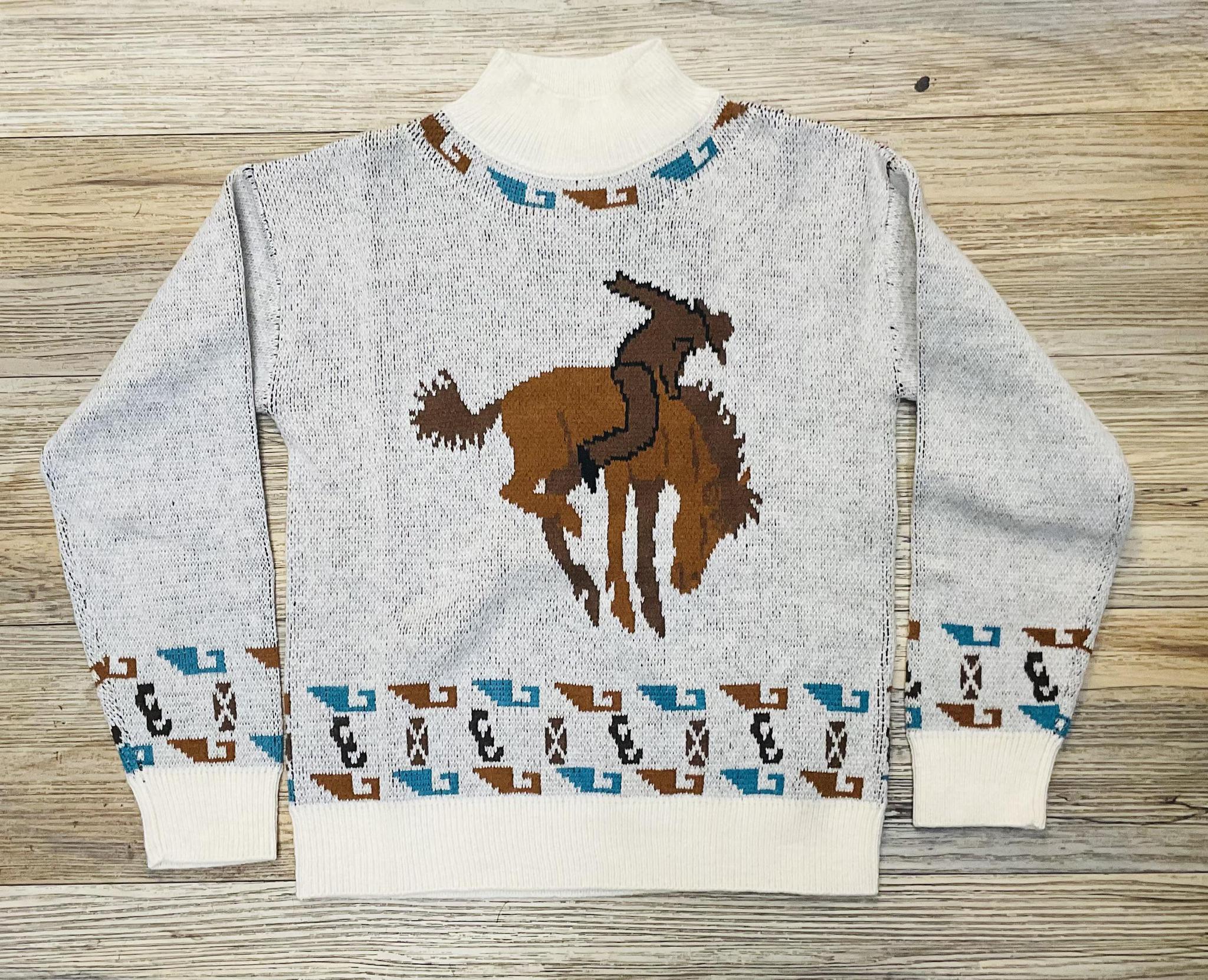 WOMENS PANHANDLE  CREAM LONG SLEEVE BRONCO SWEATER | LW32T05185