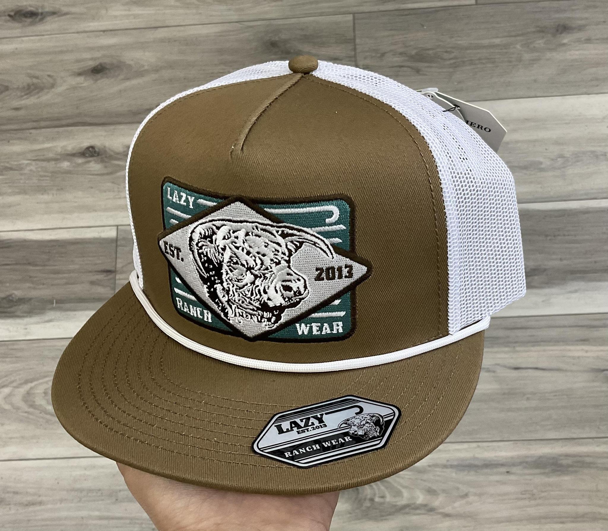 LAZY J RANCH MEN’S COYOTE BROWN & WHITE IRON HORN CLASSIC ROPE TRUCKER CAP