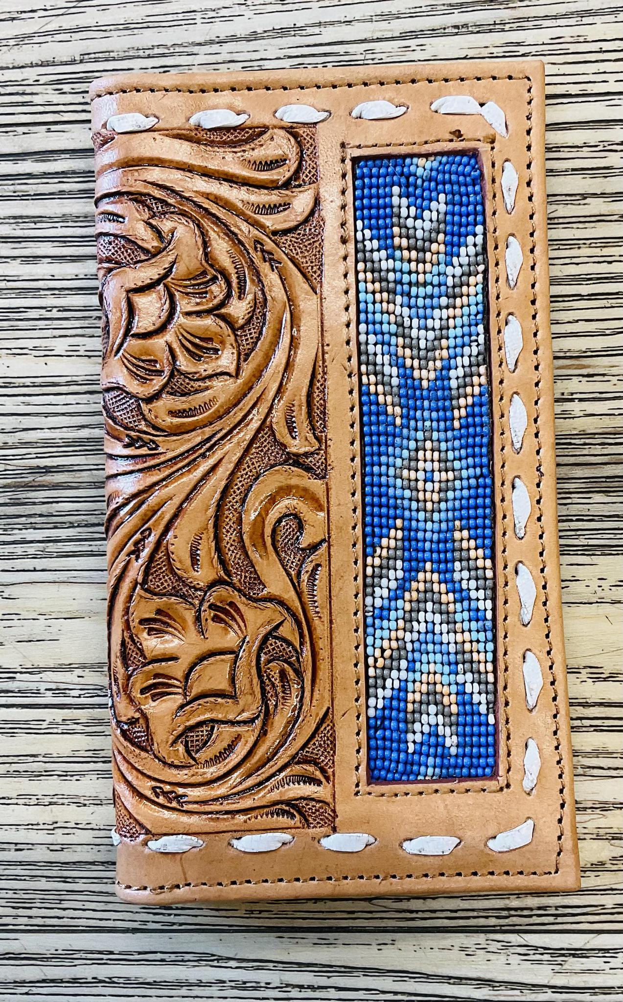 “ ALEXANDER  “ | MEN BI FOLD WESTERN TOOLED LEATHER WALLET BEADED