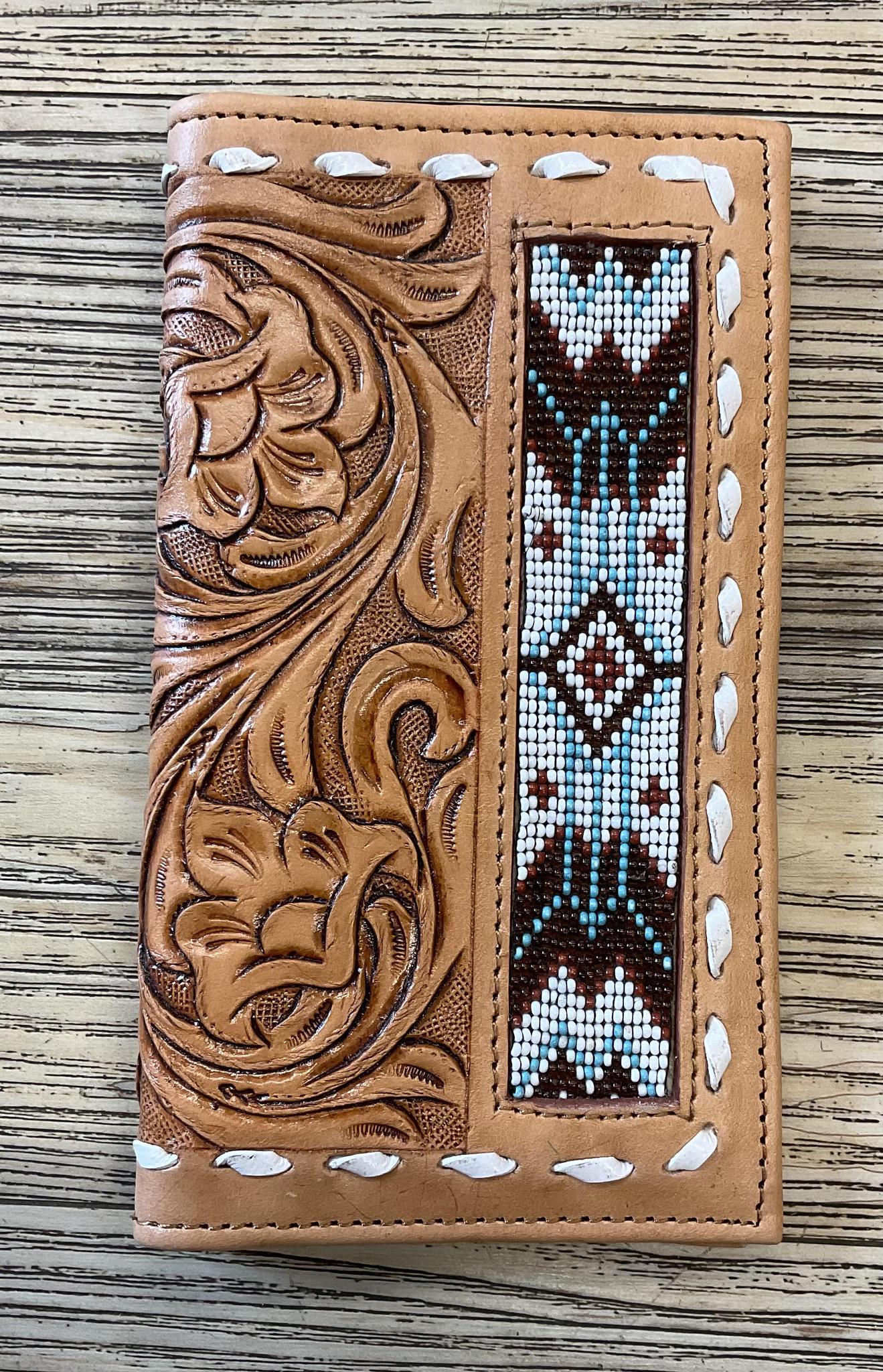 “ ANTHONY  “ | MEN BI FOLD WESTERN TOOLED LEATHER WALLET BEADED